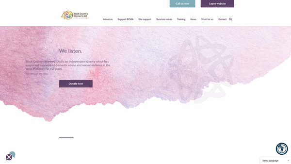 Screenshot of the Black Country Women's Aid website