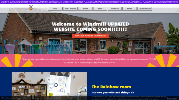 Screenshot of the Windmill Pre-School website
