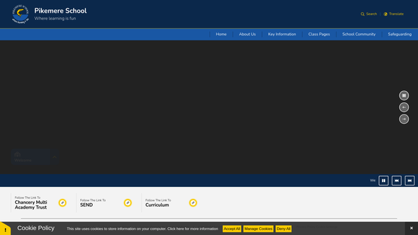 Screenshot of the Pikemere Parent Teacher Association website