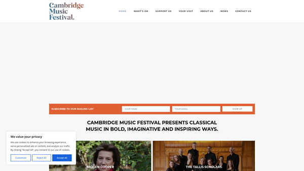 Screenshot of the Cambridge Music Festival Limited website
