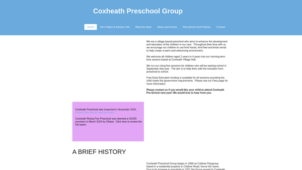 Screenshot of the Coxheath Preschool Group website