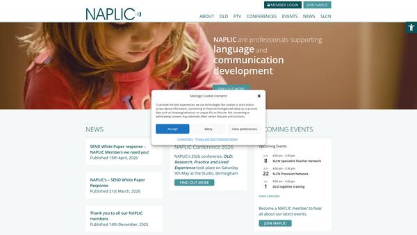 Screenshot of the National Association Of Professionals Concerned With Language Impaired Children website