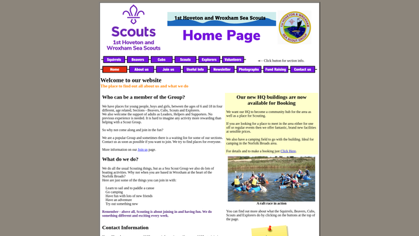 Screenshot of the 1st Hoveton And Wroxham Sea Scout Group website