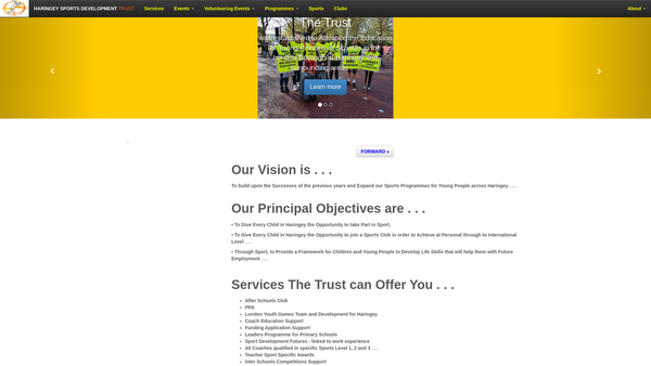 Screenshot of the Haringey Sports Development website