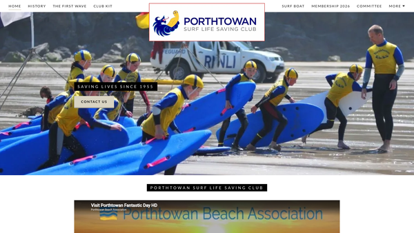 Screenshot of the Porthtowan Surf Life Saving Club website