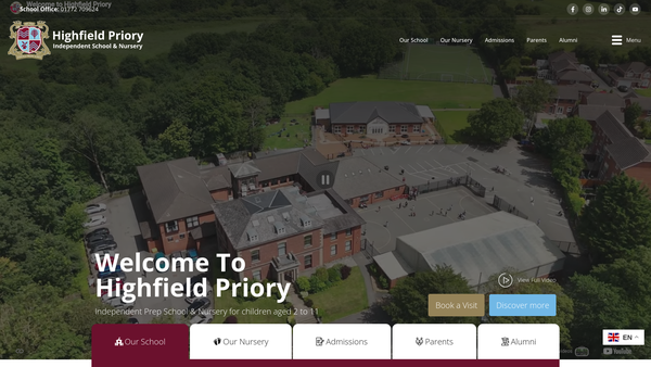 Screenshot of the Highfield Priory Parents' And Teachers' Association website