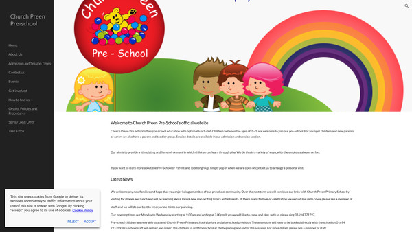 Screenshot of the Church Preen Preschool website