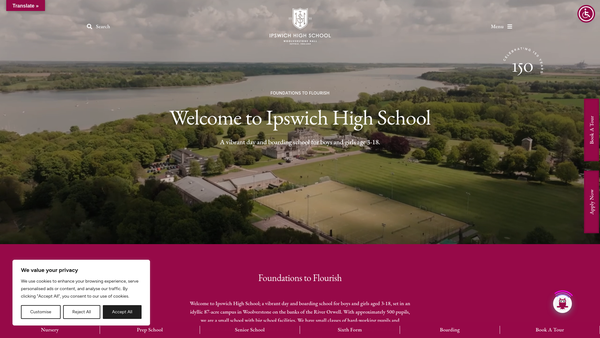 Screenshot of the Ipswich High School Association website