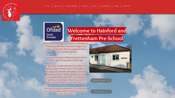 Screenshot of the Hainford Pre-School Learning Alliance website