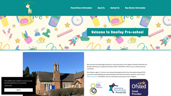 Screenshot of the Smalley Pre School Playgroup website