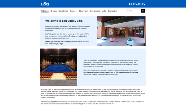Screenshot of the Lea Valley University Of The Third Age website