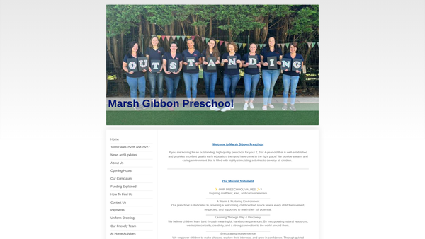 Screenshot of the Marsh Gibbon Pre-School website