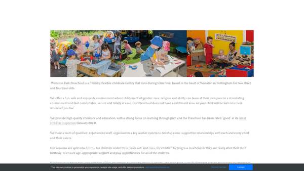 Screenshot of the Wollaton Park Pre-School website