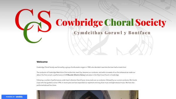 Screenshot of the Cowbridge Choral Society (Cymdeithas Gorawl Y Bontfaen) website
