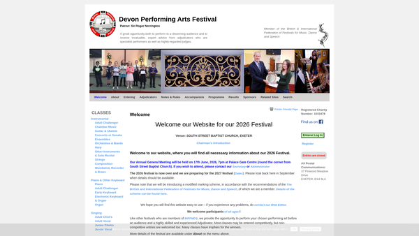 Screenshot of the Devon Performing Arts Festival website