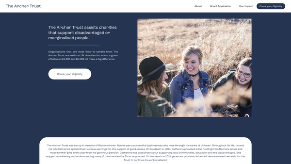 Screenshot of the The Archer Trust website