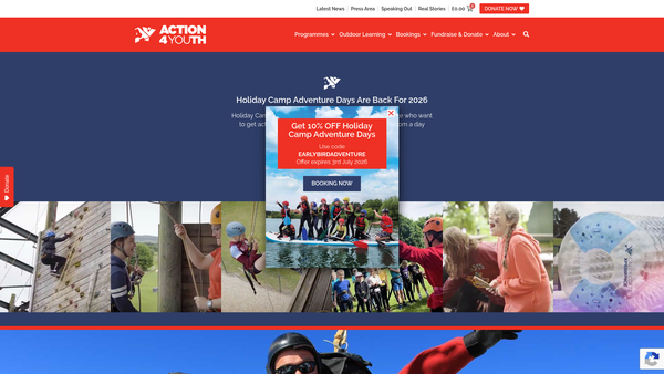 Screenshot of the Action 4 Youth website