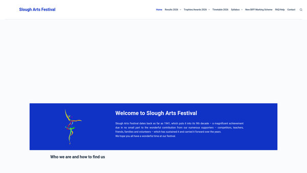 Screenshot of the Slough Arts Festival website