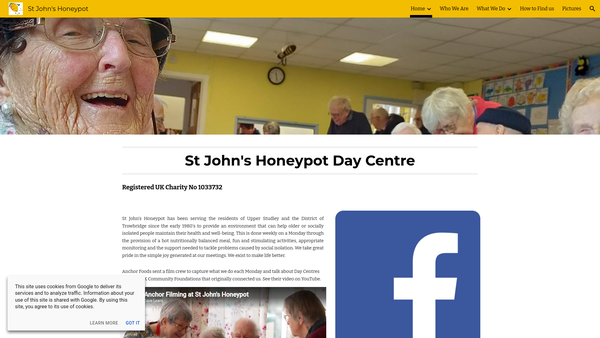 Screenshot of the St Johns Honeypot Day Centre website