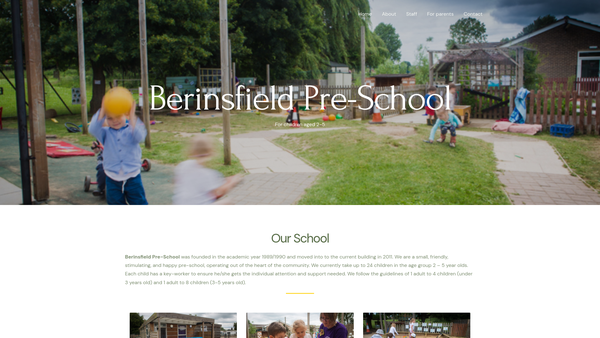 Screenshot of the Berinsfield Pre-School website