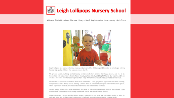 Screenshot of the Leigh Lollipops Nursery website