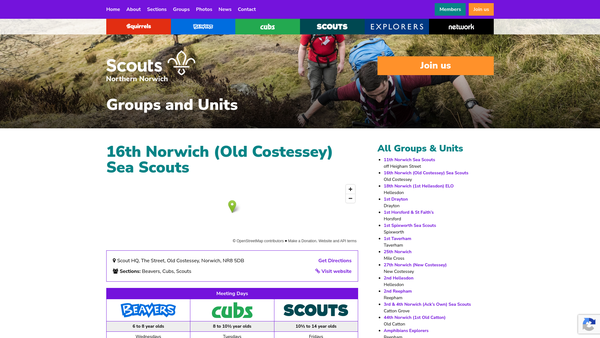 Screenshot of the 16th Norwich Scout Group website