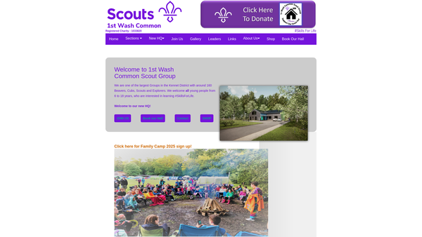 Screenshot of the 1st Wash Common Scout Group website