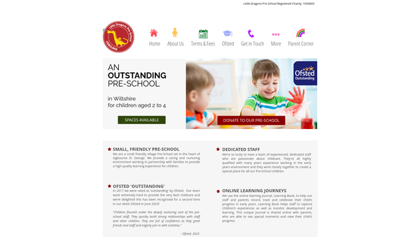 Screenshot of the Little Dragons Pre-School Ogbourne website