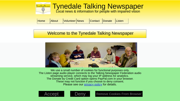 Screenshot of the The Tynedale Talking Newspaper website