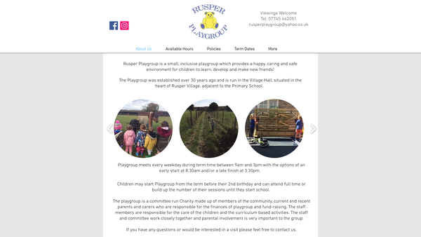 Screenshot of the Rusper Playgroup website