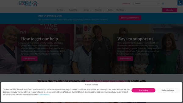 Screenshot of the Tynedale Hospice At Home website