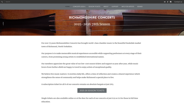 Screenshot of the Richmondshire Subscription Concerts website