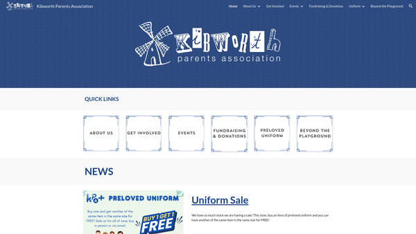 Screenshot of the Kibworth Parents Association website