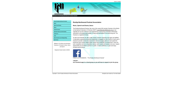 Screenshot of the Ruislip-Northwood Festival Association website