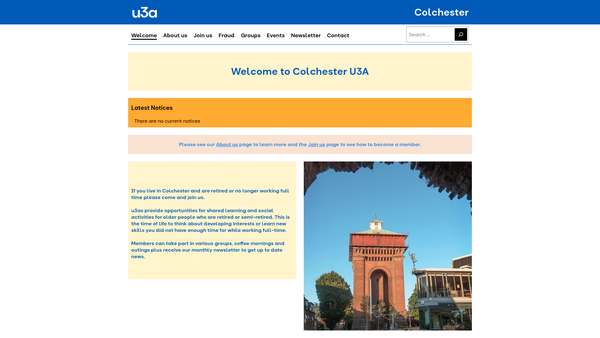 Screenshot of the Colchester U3A website