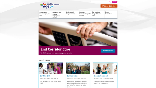 Screenshot of the Age Concern Wirral website