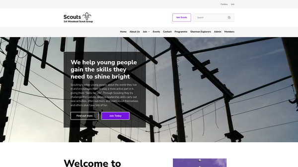 Screenshot of the 1st Woodend Scout Group website