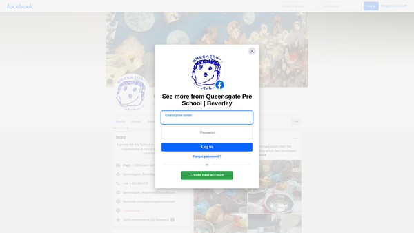 Screenshot of the Queensgate Pre-School website