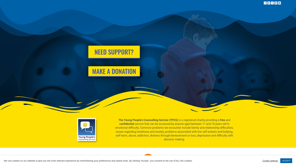 Screenshot of the Young People's Counselling Service website
