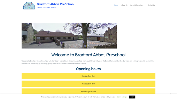 Screenshot of the Bradford Abbas Pre-School website