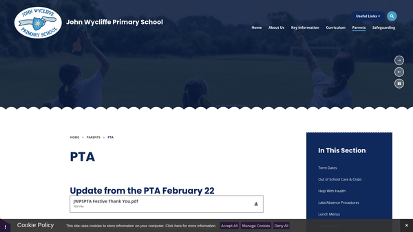 Screenshot of the The Friends Of John Wycliffe Primary School (PTA) website