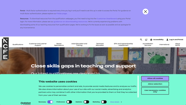Screenshot of the Ncfe website