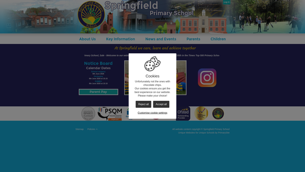 Screenshot of the Springfield Primary School Parent Teachers Association website