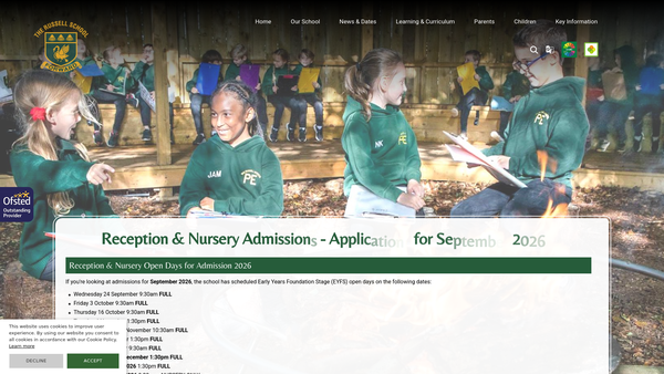 Screenshot of the Russell School Parents Association website