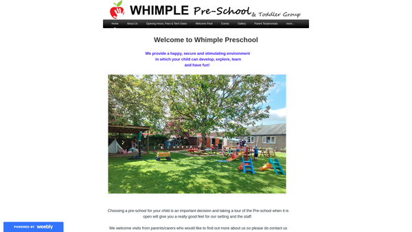 Screenshot of the Whimple Pre-School And Toddler Group website