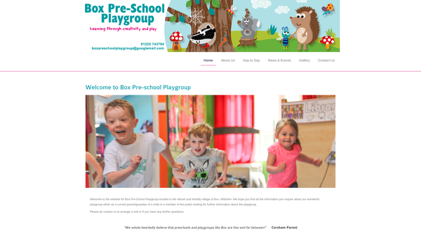 Screenshot of the Box Pre-School Playgroup website