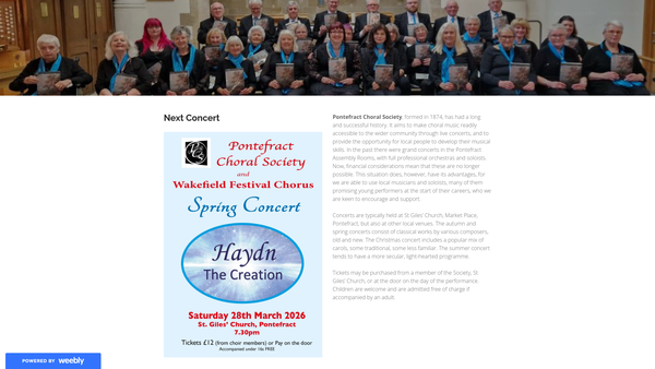 Screenshot of the The Pontefract Choral Society website
