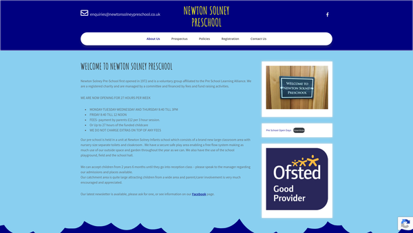 Screenshot of the Newton Solney Pre-School website