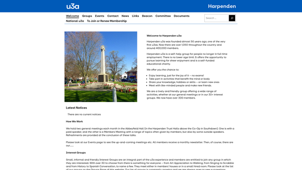 Screenshot of the The University Of The Third Age In Harpenden website