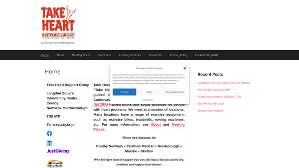 Screenshot of the Take Heart Support Group website